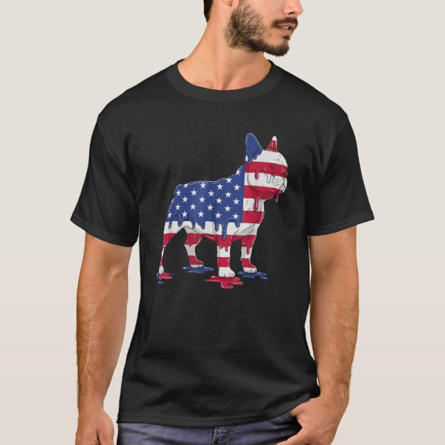 Eis Creme Tropfen French Bulldog American USA Flag T-Shirt (Vorderseite)