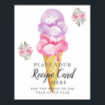 Eis Creme Verlassen Rezept Karte Hier unterzeichne Poster<br><div class="desc">Whimsical Bridal / Polterabend Schild mit Aquarellbild von rosa und lila Eisschleifen auf einem Waffelkonus und rosa Blume. Im Text steht: "Platzieren Sie hier Ihre Rezeptkarte,  damit die Braut Jahr für Jahr ihre Rezepte verwenden kann."</div>