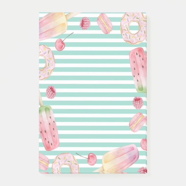 Eis, Früchte, Donuts Streifen Post-it Klebezettel (Vorderseite)