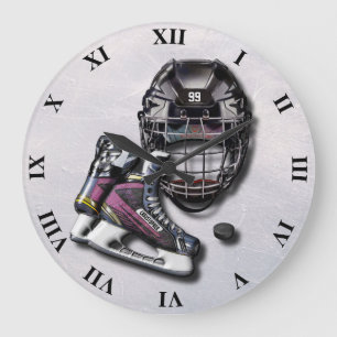 Eis-Hockey-Skate-Sturzhelm-Kobold mit Namen und Große Wanduhr