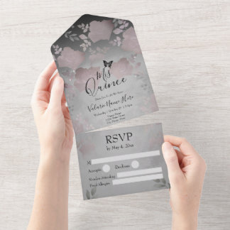 Eis Rose Silver Floral Quinceanera Alle in einem I All In One Einladung