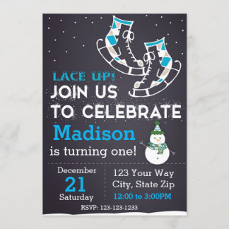 Eis-Skate-Geburtstags-Einladung (blau) Einladung
