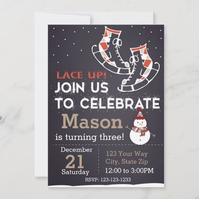 Eis Skate Geburtstagseinladung (rot) Einladung (Vorderseite)