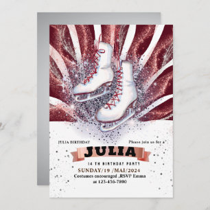 Eis Skate Skaten silber glänzend braun rot Einladung