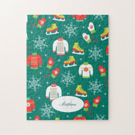 Eis-Skate und Schneeflocken-Aquamarines Monogramm- Puzzle