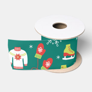 Eis-Skate und Schneeflocken-Aquamarines Monogramm- Satinband