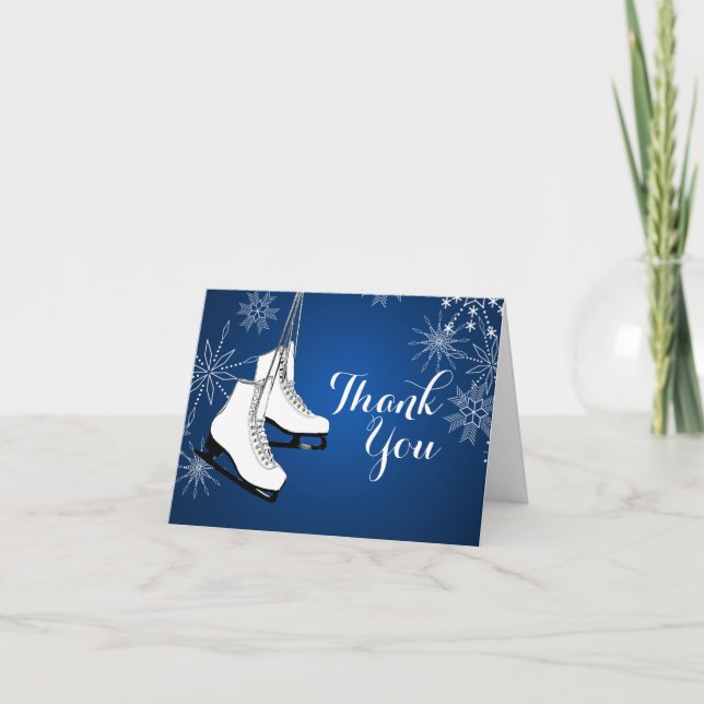 Eis-Skate und Schneeflocken danken Ihnen Dankeskarte (Vorderseite)