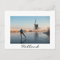 Eis Skaten an Windmühle vorbei und weiße Postkarte