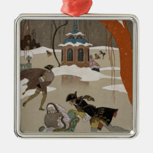 Eis-Skaten auf dem gefrorenen See Silbernes Ornament