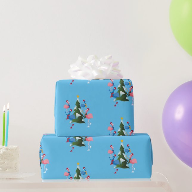 Eis Skaten Flamingos mit Weihnachtsmannmützen Weih Geschenkpapier (Partygeschenke)