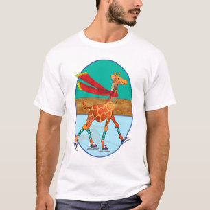 Eis-Skaten-Giraffe in der ovalen Eisbahn T-Shirt