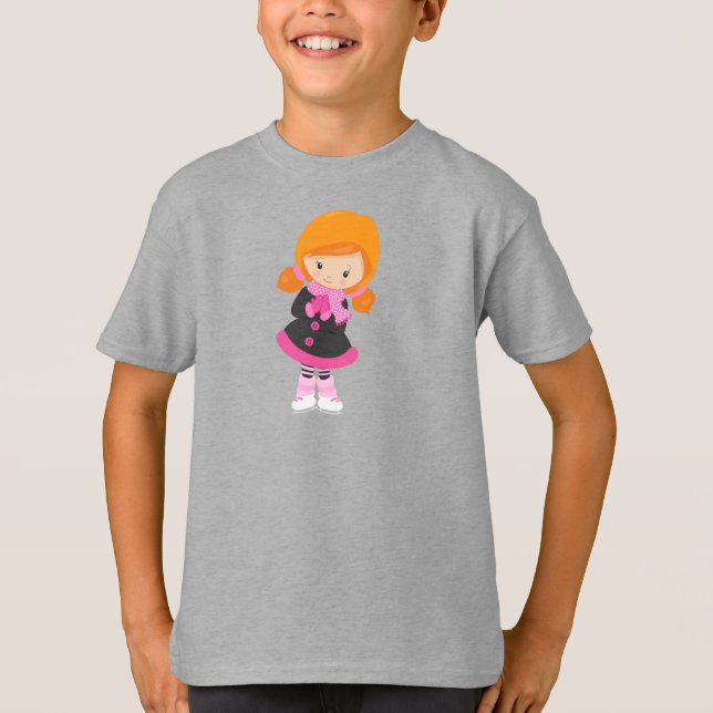 Eis Skaten Girl, Niedlich Girl, Orangenhaar, Scarf T-Shirt (Vorderseite)
