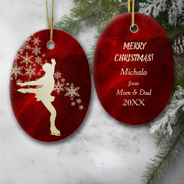 Eis Skaten Gold Snowflakes/Rot Keramik Ornament