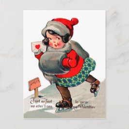 Eis Skaten Mädchen mit Liebe Brief. Valentinstag Postkarte