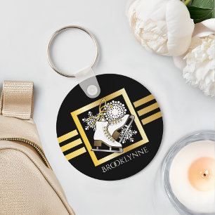 Eis-Skaten-Schwarz-GoldGirly moderne Schlüsselanhänger