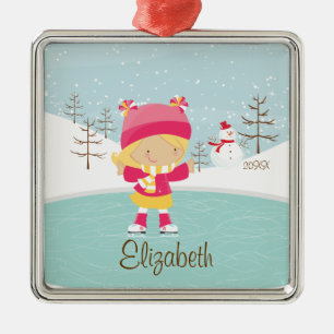 Eis-Skaten-Skater-Mädchen-datierte Silbernes Ornament