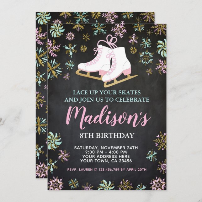 Eis Skaten, Winterwunderland, Halbpension Einladung (Vorne/Hinten)