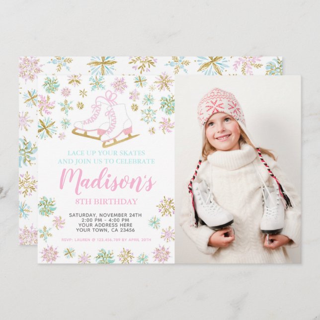Eis Skaten, Winterwunderland mit Foto Einladung (Vorne/Hinten)
