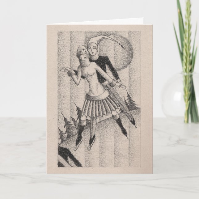 Eis-Skater Deko von 1920 Feiertagskarte (Vorderseite)