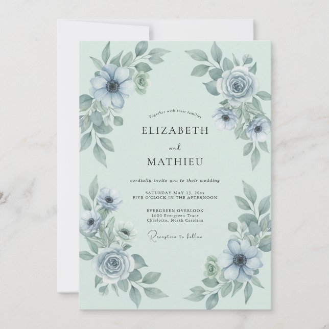 Eis-Stahl-Anemone Hochzeit Einladung (Vorderseite)
