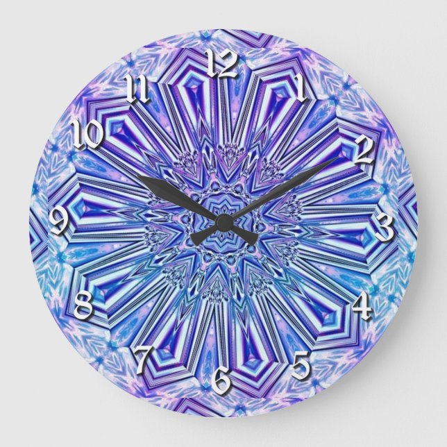 Eis Star Kaleidoskop Muster Wall Clock Große Wanduhr (Vorderseite)