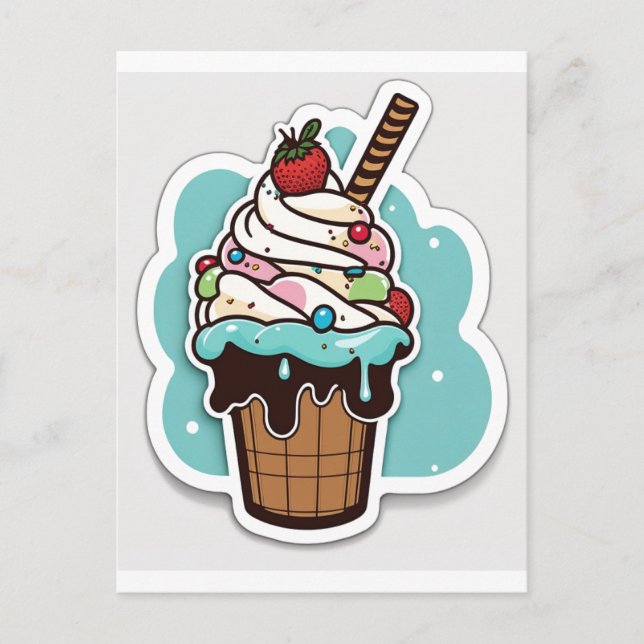 Eis-Sundae-Aufkleber Postkarte (Vorderseite)