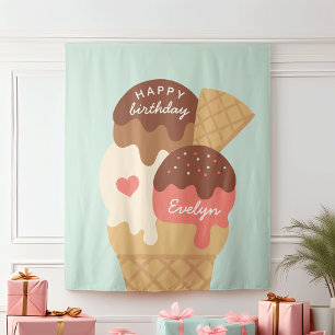 Eis-Sundae Personalisierte Kinder-Geburtstagsfeier Wandteppich