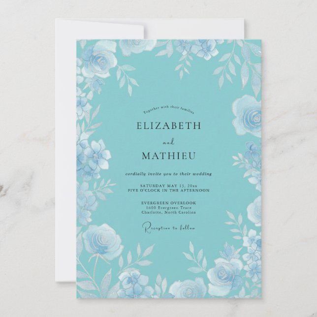 Eis Türkis Blatt Hochzeit Einladung (Vorderseite)