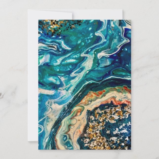 Eis und Fisch abstraktes, blaues, aquamarines Gold Einladung (Vorderseite)