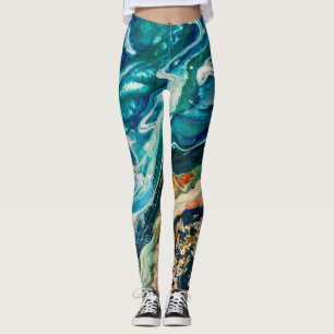 Eis und Fisch abstraktes, blaues, aquamarines Gold Leggings
