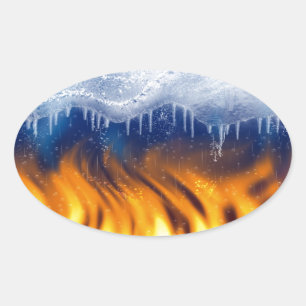 Eis und Flamme Ovaler Aufkleber