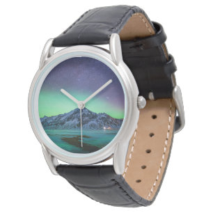 Eis und Schnee Aurora Borealis Milky Way Island Armbanduhr