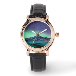 Eis und Schnee   Aurora Borealis Milky Way Island Armbanduhr