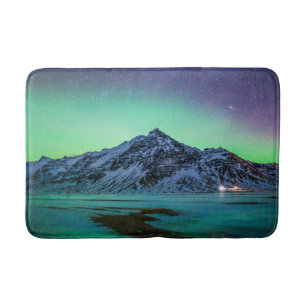 Eis und Schnee   Aurora Borealis Milky Way Island Badematte