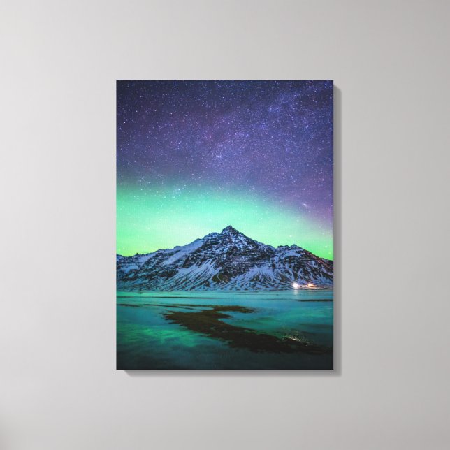 Eis und Schnee | Aurora Borealis Milky Way Island Leinwanddruck (Vorderseite)