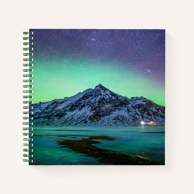 Eis und Schnee | Aurora Borealis Milky Way Island Notizbuch (Vorderseite)