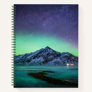 Eis und Schnee Aurora Borealis Milky Way Island Notizbuch