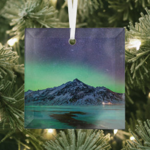 Eis und Schnee Aurora Borealis Milky Way Island Ornament Aus Glas