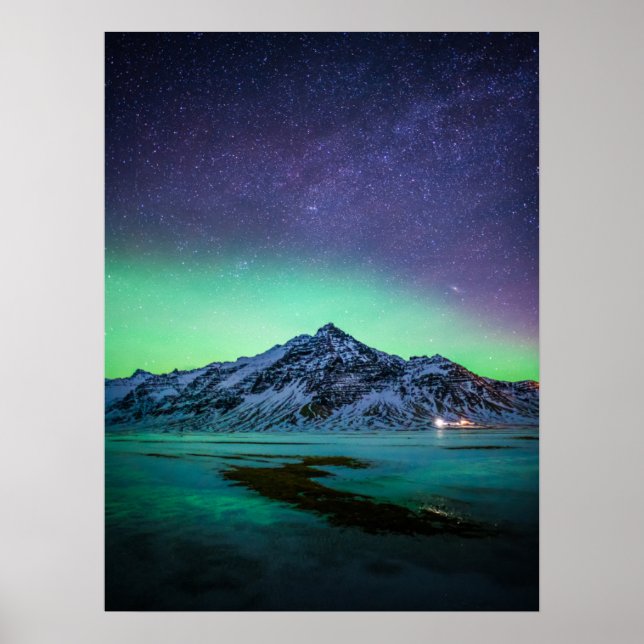 Eis und Schnee | Aurora Borealis Milky Way Island Poster (Vorne)