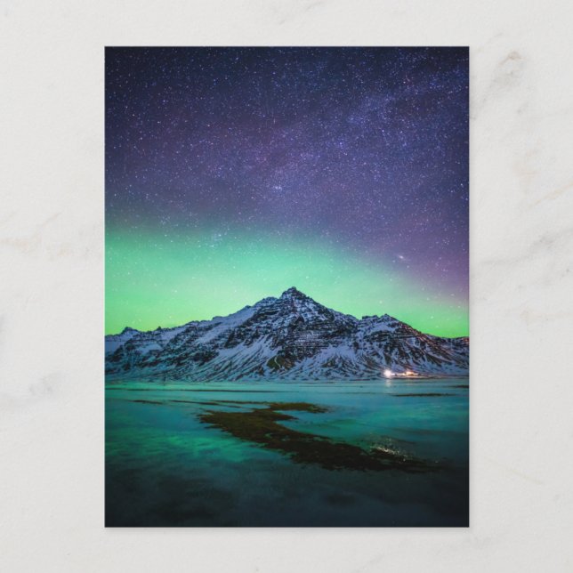 Eis und Schnee | Aurora Borealis Milky Way Island Postkarte (Vorderseite)
