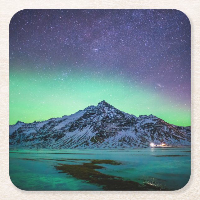 Eis und Schnee | Aurora Borealis Milky Way Island Rechteckiger Pappuntersetzer (Vorderseite)