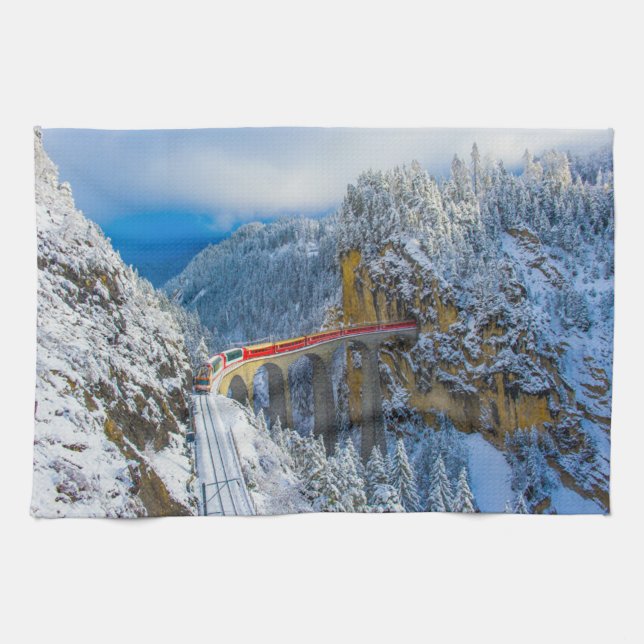 Eis und Schnee | Bernina Express, Schweiz Geschirrtuch (Horizontal)