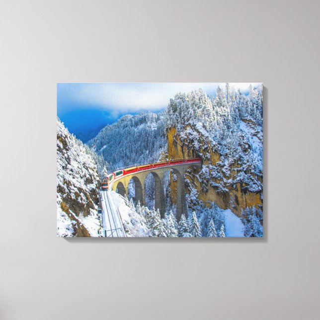 Eis und Schnee | Bernina Express, Schweiz Leinwanddruck (Vorderseite)