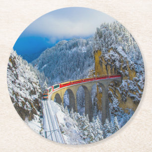 Eis und Schnee Bernina Express, Schweiz Runder Pappuntersetzer