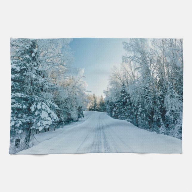 Eis und Schnee | Frozen Winter Road Russland, Sibi Geschirrtuch (Horizontal)