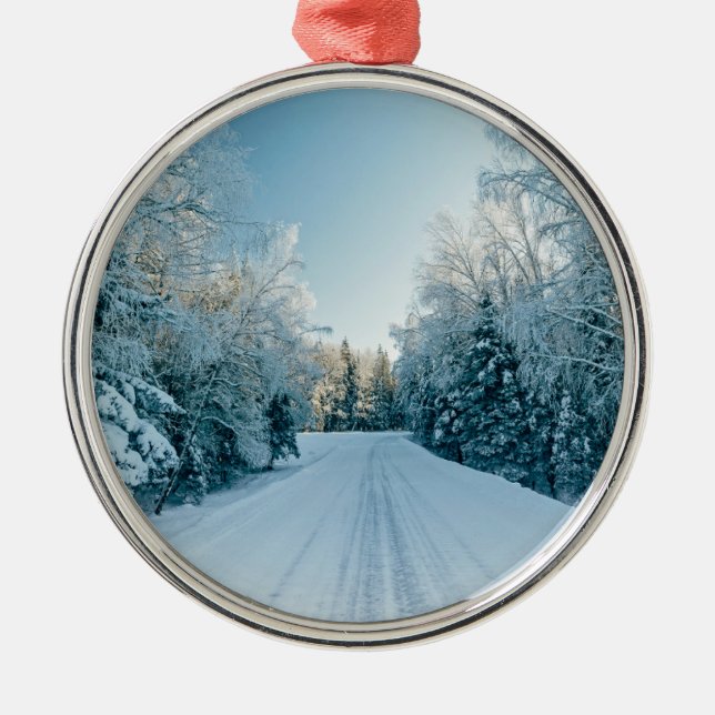 Eis und Schnee | Frozen Winter Road Russland, Sibi Ornament Aus Metall (Vorne)