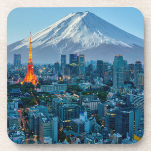 Eis und Schnee   Fuji & Tokyo Skyline Getränkeuntersetzer