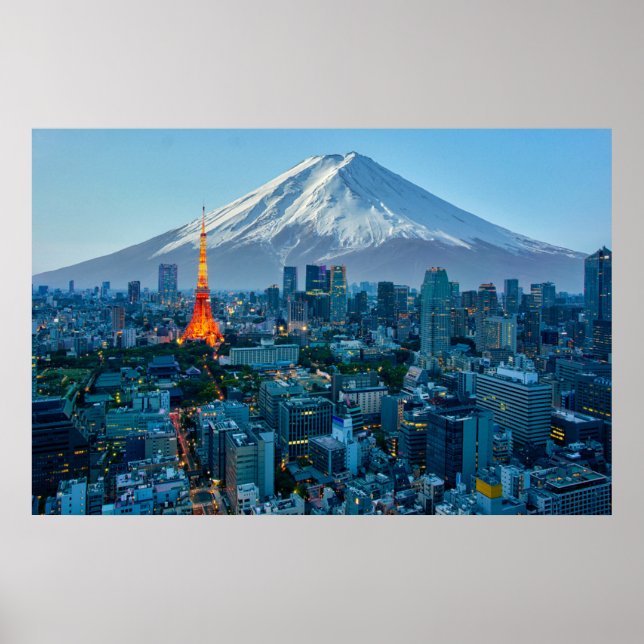 Eis und Schnee | Fuji & Tokyo Skyline Poster (Vorne)