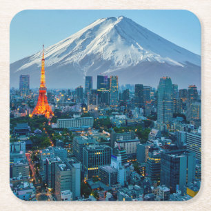 Eis und Schnee   Fuji & Tokyo Skyline Rechteckiger Pappuntersetzer