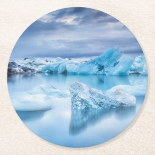 Eis und Schnee Jokulsarlon Lagoon, Island Runder Pappuntersetzer
